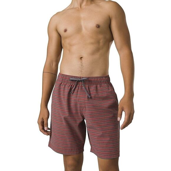 PrAna Metric E-Waist Zip Swim Trunks Large Rust Stripe 8” inseam MSRP $69 - Picture 1 of 5